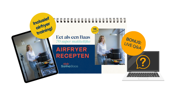 Koolhydraatarm kookboek ‘Eet als een Baas’ met 70 recepten + gratis Airfryer training. Ontdek hoe je onbewerkt en gezond eet zonder in de val van bewerkte producten te trappen.